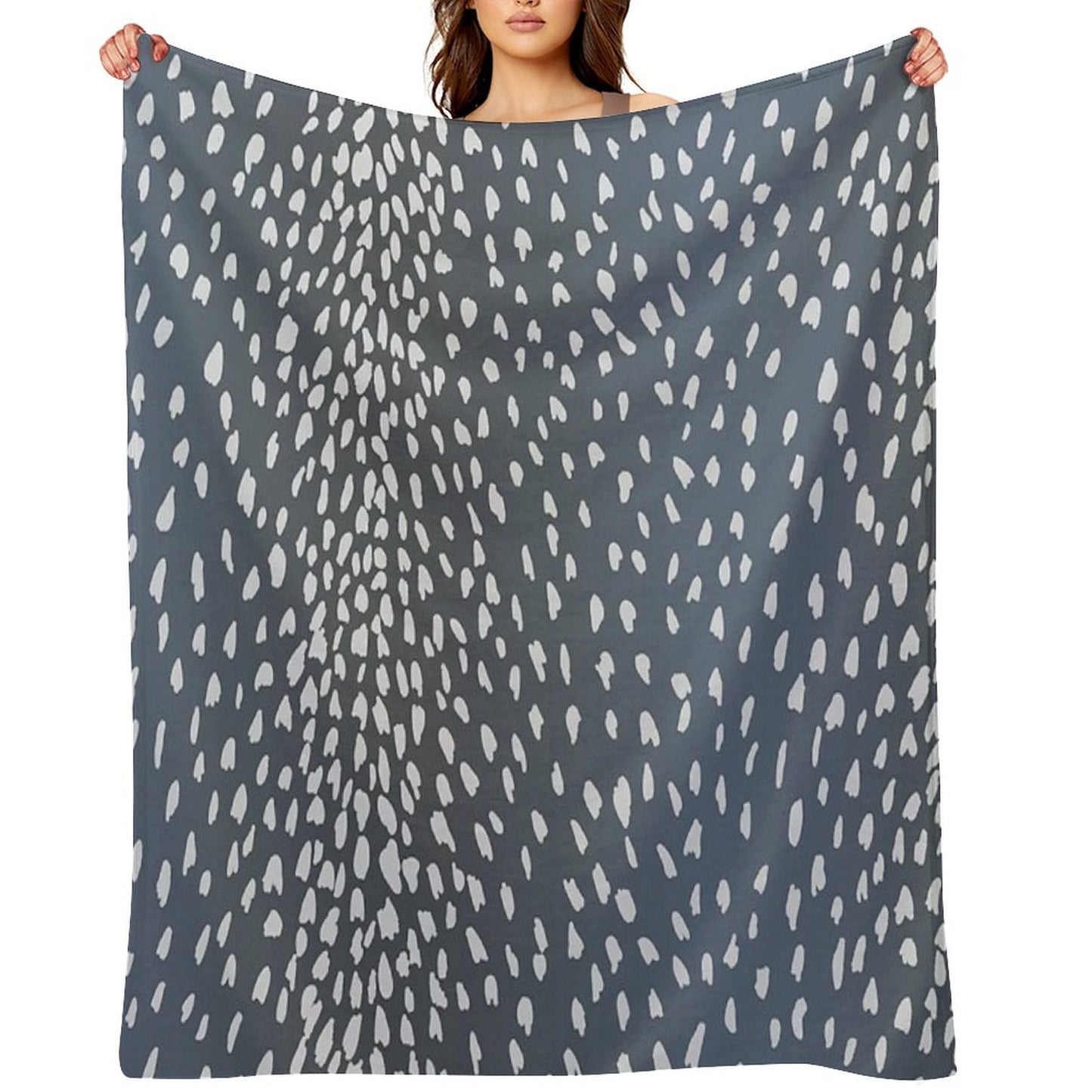 Navy Blue Denim Antelope Fawn Print Throw Blanket