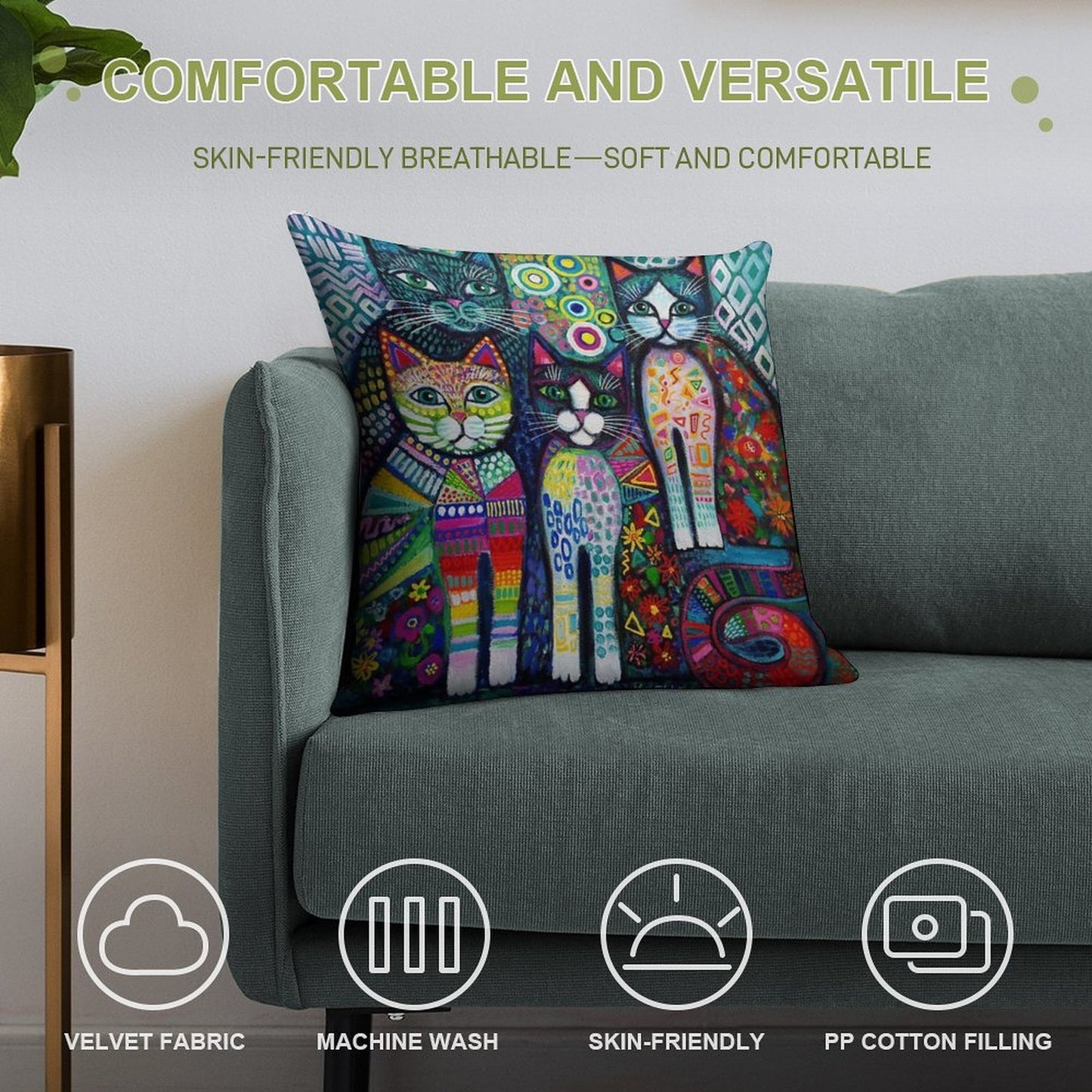 Quirky Cats Soft High-Density Material Throw Pillow