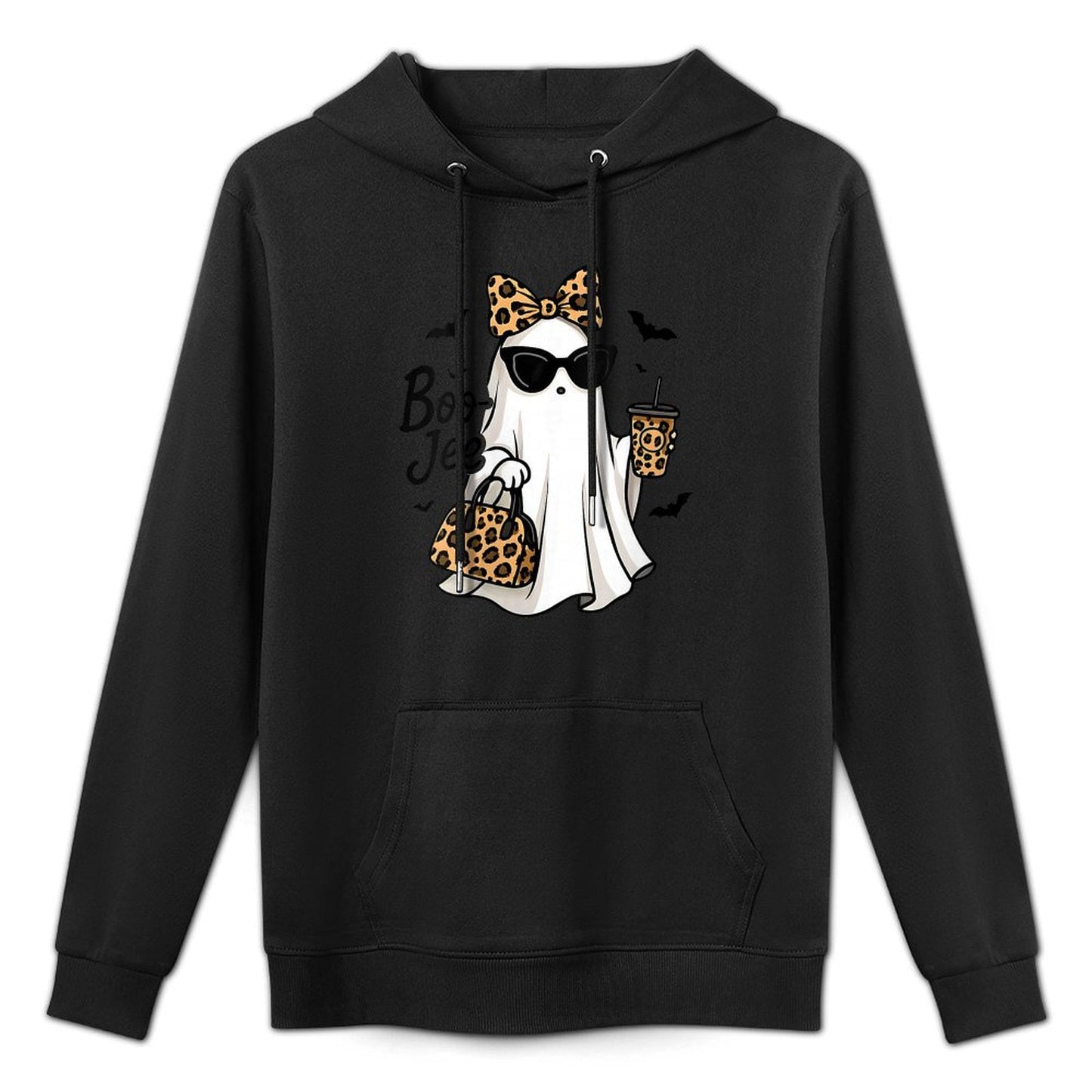 Womens Boo JEE Ghost with Coffee Coquette Bow Halloween Women Girl Colorfast Hoodie