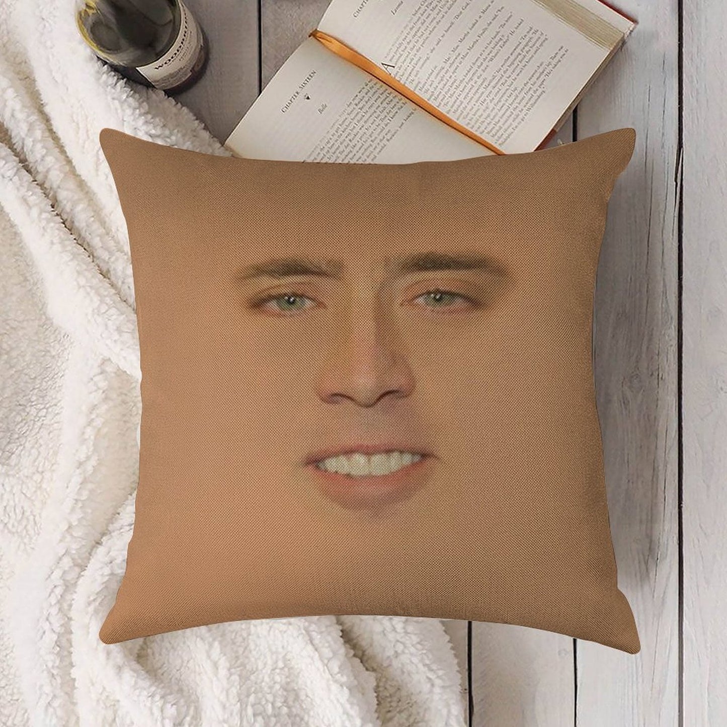 Nicolas Cage Giant Face Linen Throw Pillow Cover