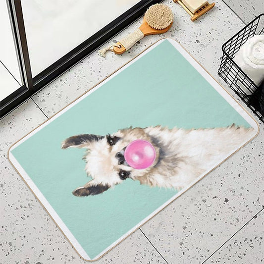 Bubble Gum Sneaky Llama in Green Bath Mat