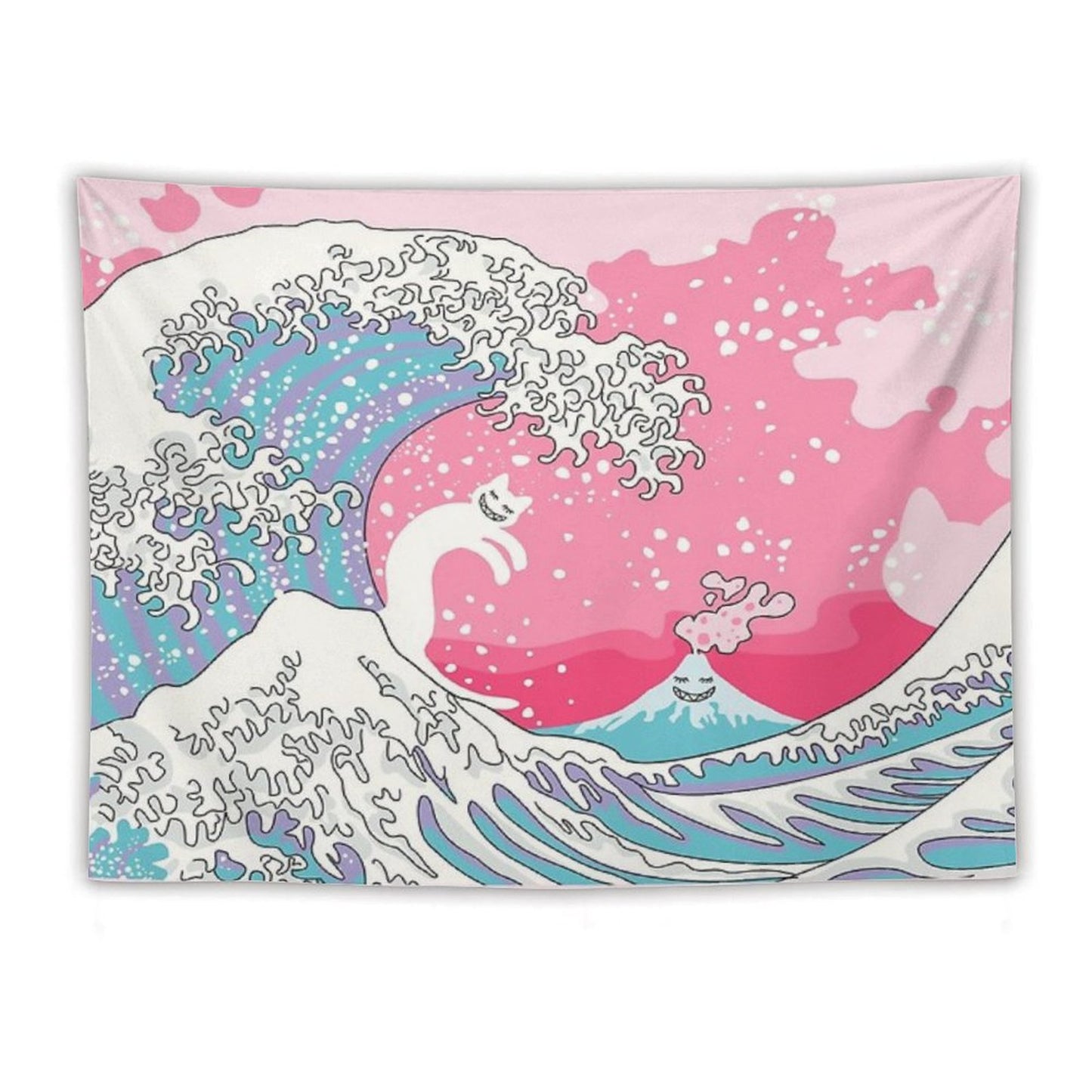Psychodelic Bubblegum Kunagawa Surfer Cat Tapestry