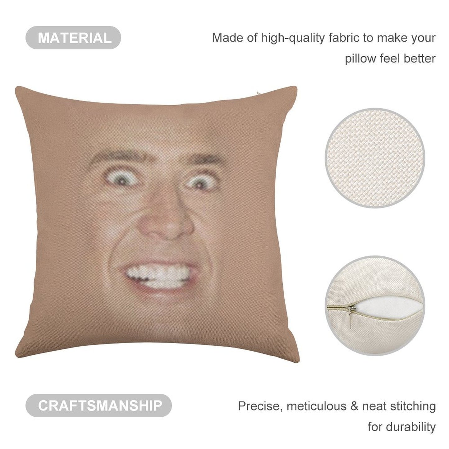 Nicholas Cage Face Pattern Linen Throw Pillow Cover
