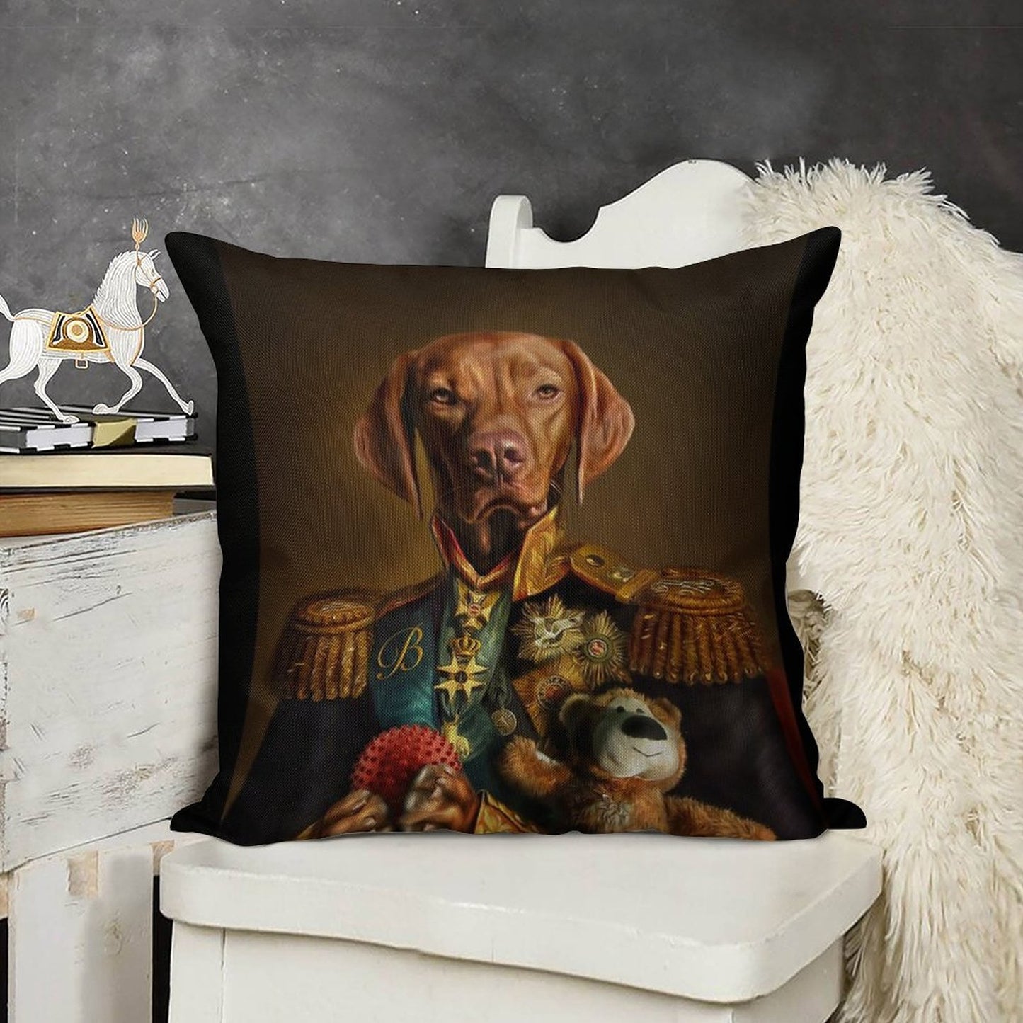Bertie The Hungarian Vizsla - Dog Portrait Linen Throw Pillow Cover