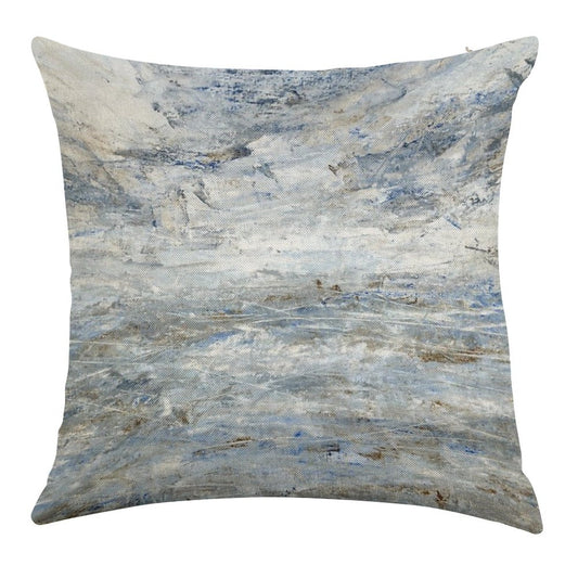 Abstract Seascape in Grey And Blue Linen Throw Pillow Cover