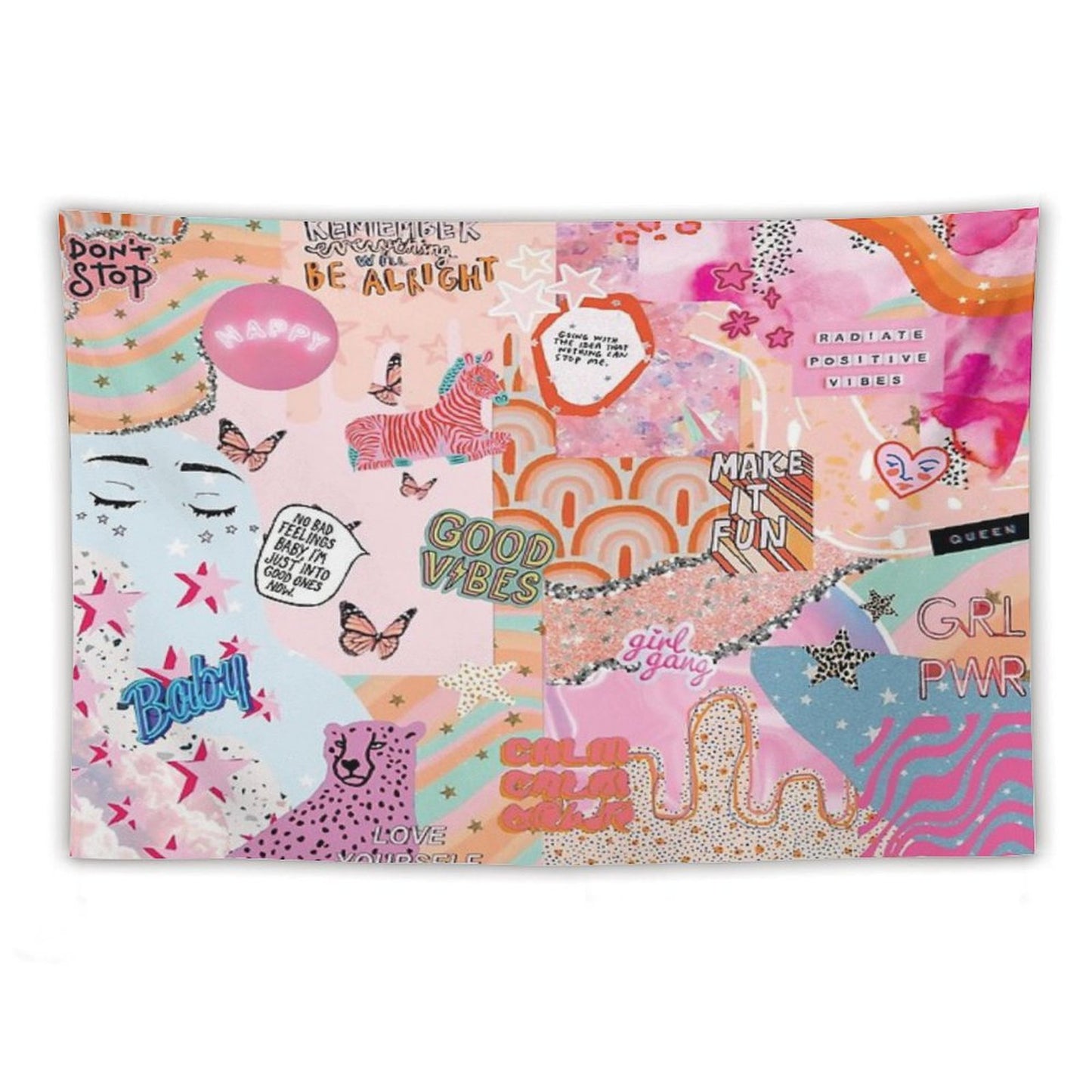 Pink And Blue Girl Power Collage Tapestry
