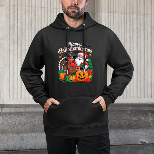 Happy Hallothanksmas Halloween Thanksmas Xmas Thanksgiving Medium-Weight Fabric Hoodie