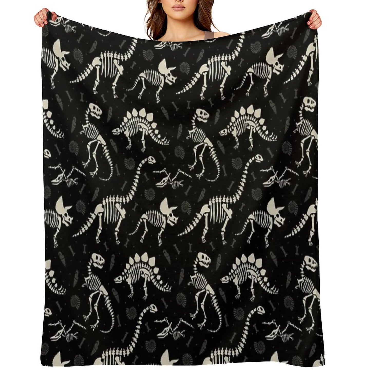 Dinosaur Fossils in Black Throw Blanket