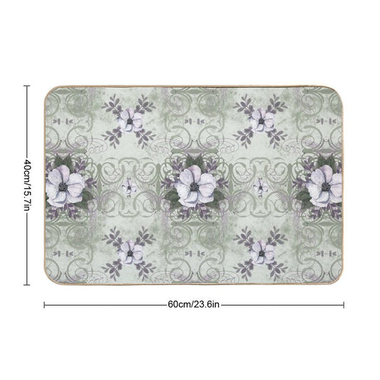 Sage And Lavender Vintage Style Floral Pattern Bath Mat
