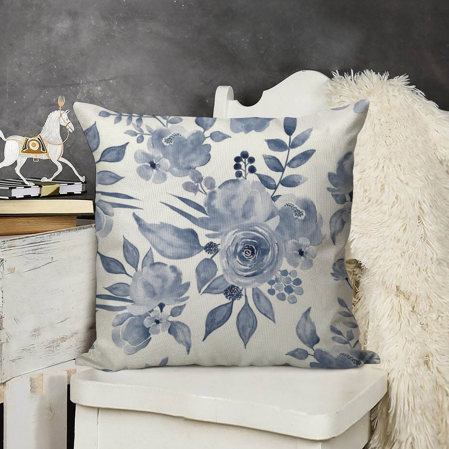 Hamptons Style Floral Design Linen Throw Pillow Cover