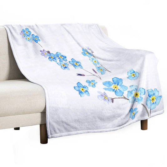 Blue Forget Me Not Watercolor Painting Throw Blanket