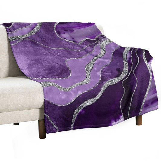 Purple Marble Agate Silver Glam #1 (Photo of Glitter Only - Not Reflective) Throw Blanket