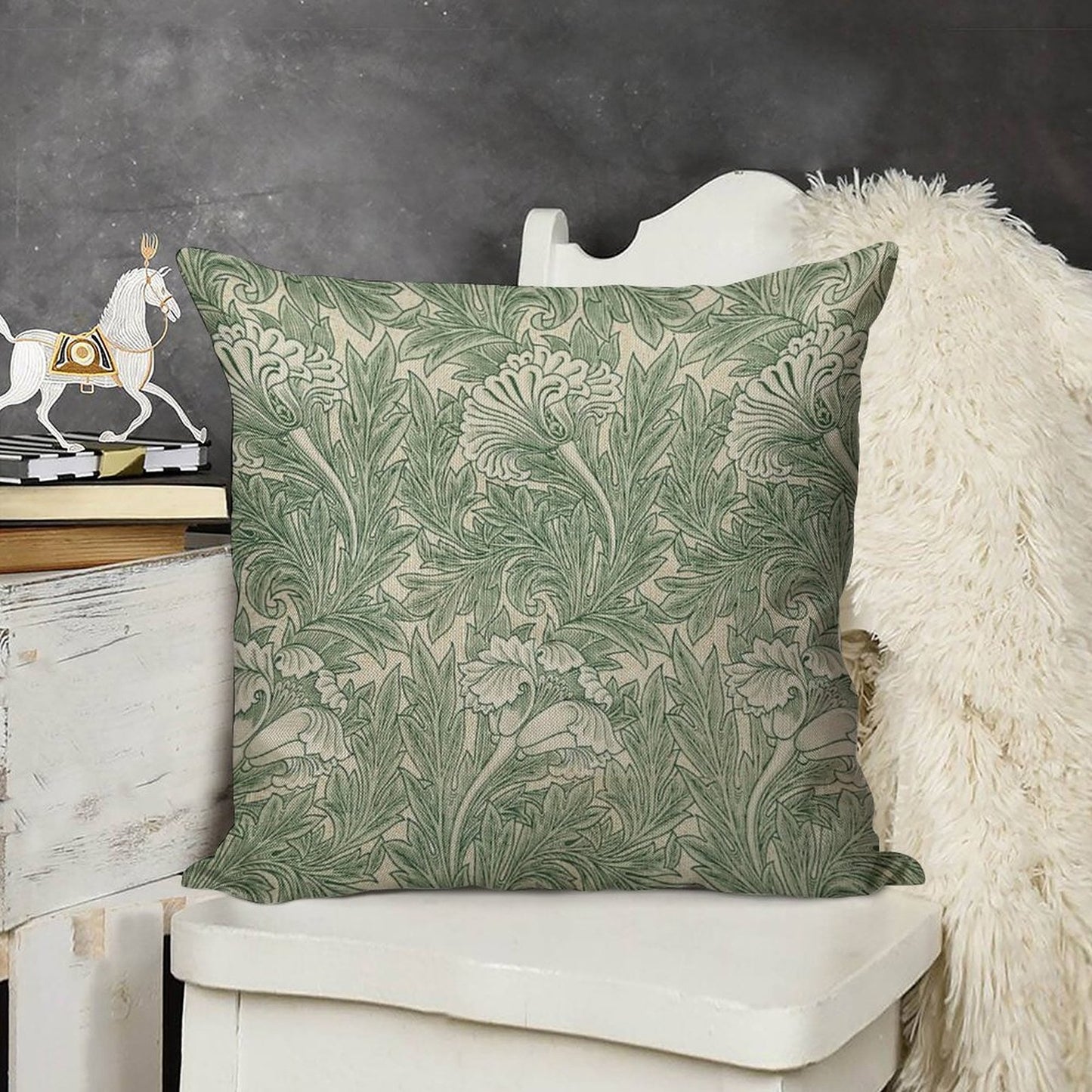 William Morris Vintage Green Tulip Floral Pattern Linen Throw Pillow Cover