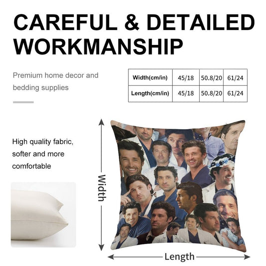 Patrick Dempsey Photo Collage Linen Throw Pillow Cover