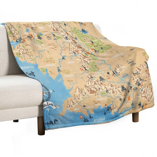 Tolkien - Middle Earth Map, Simple Icon Illustrations Throw Blanket