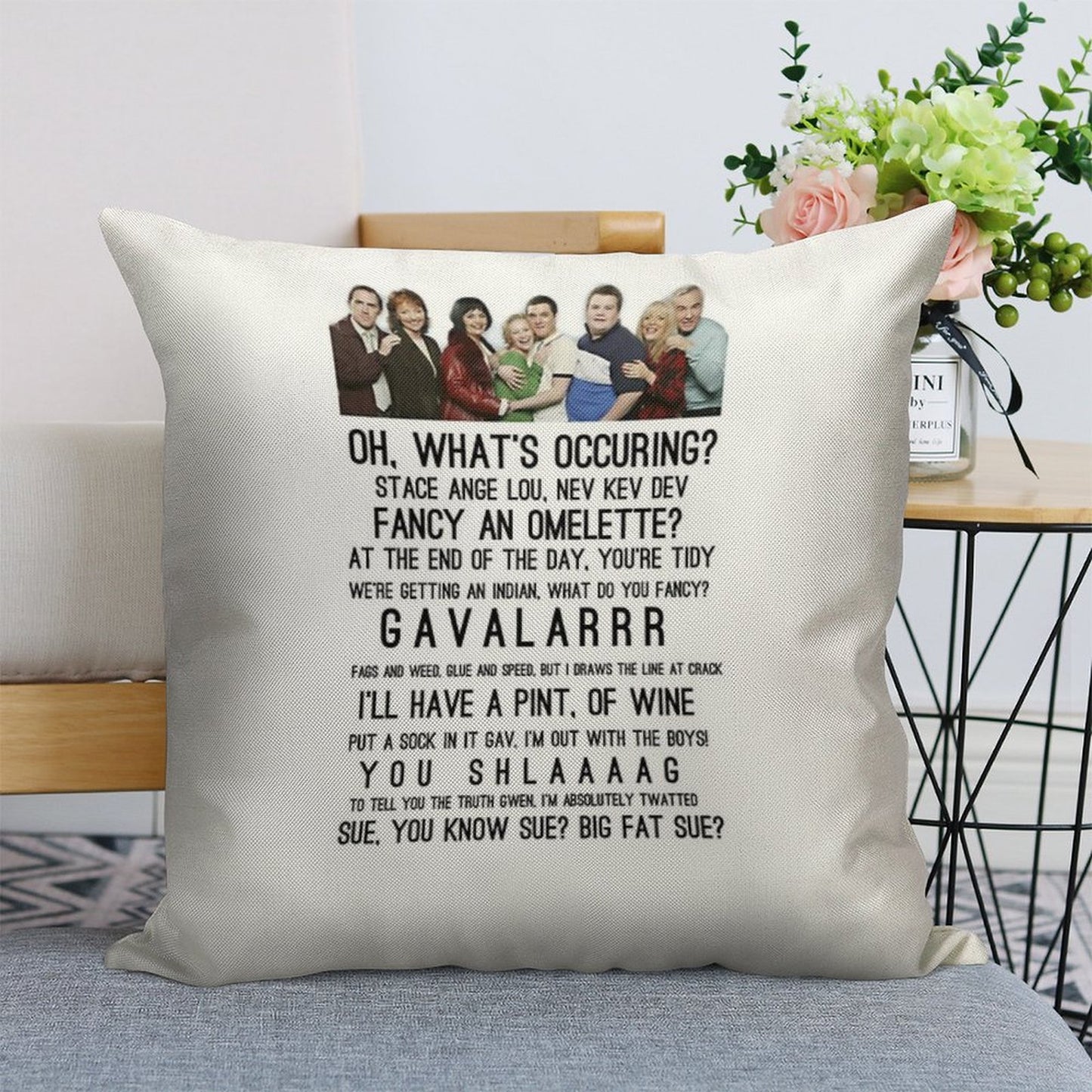 Gavin And Stacey Linen Throw Pillow Cover