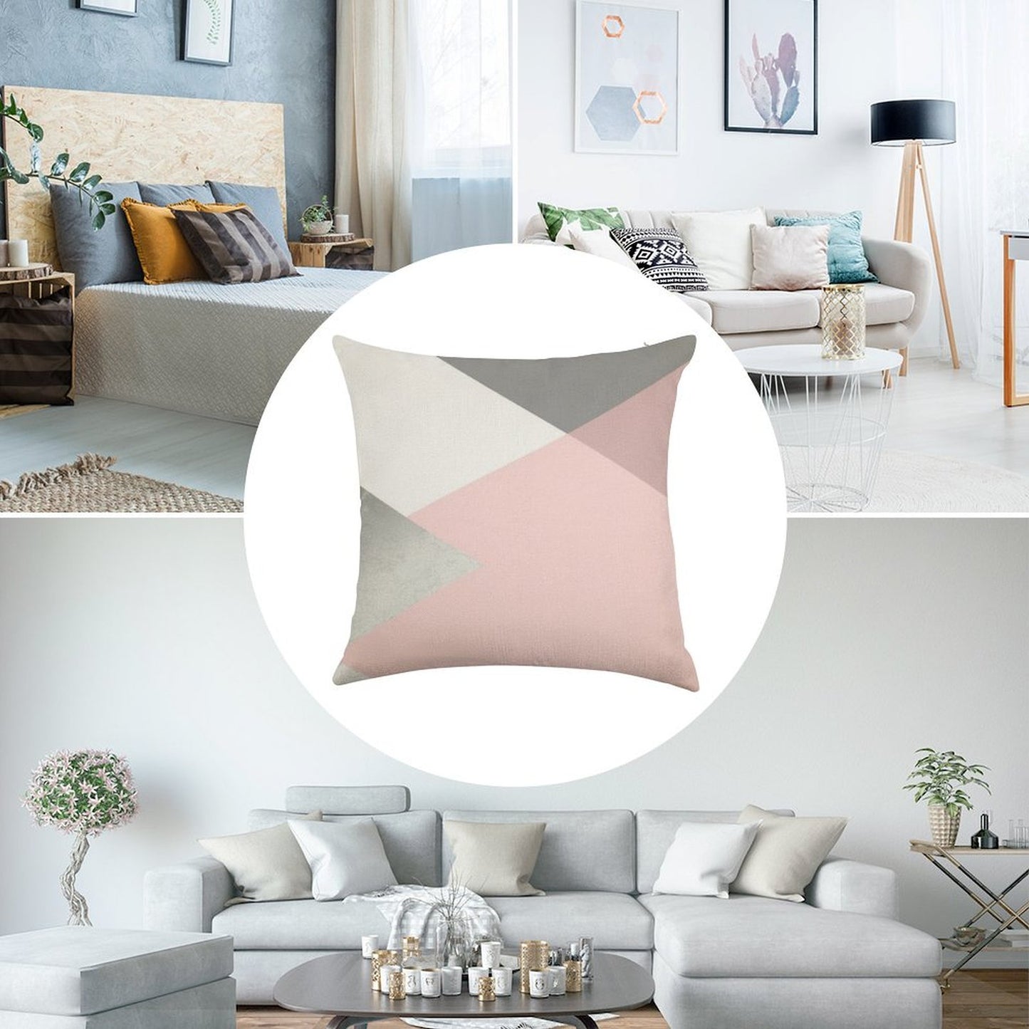 Geometrics - Grey Blush Silver Linen Throw Pillow Cover