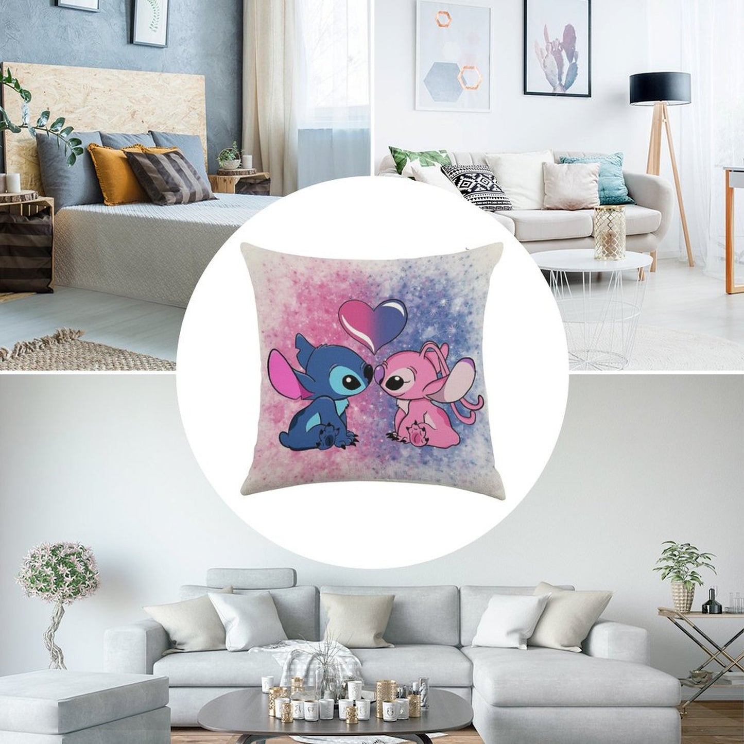 Stitch And Angel Linen Throw Pillow Cover