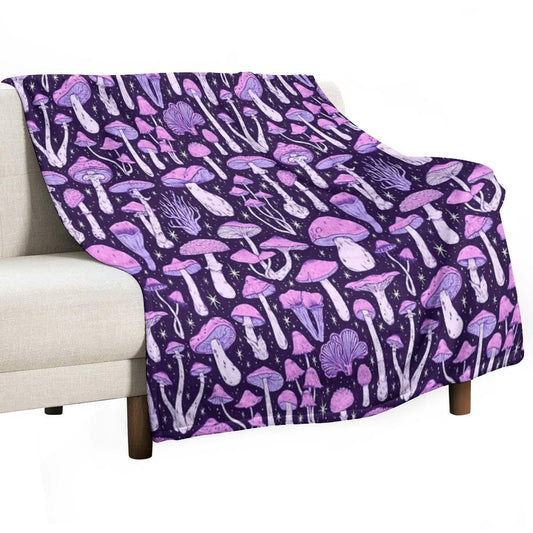 Deadly Mushrooms Dark Purple Throw Blanket