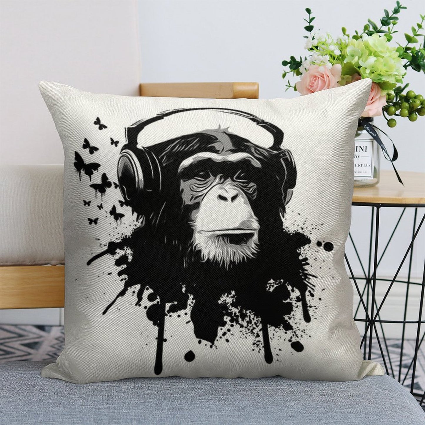 Monkey Business Linen Throw Pillow Cover