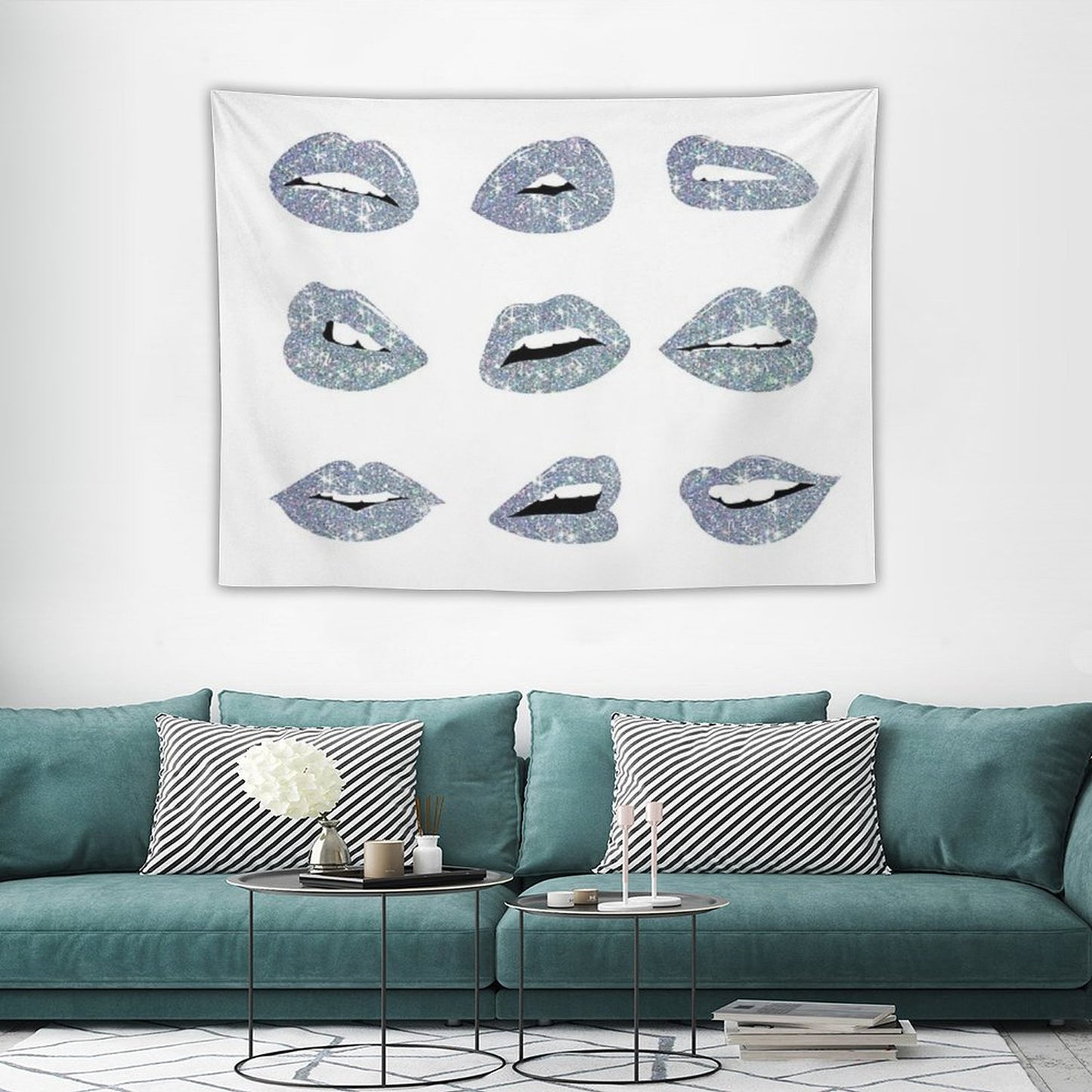 Kiss Kiss Faux Glitter Lips Tapestry