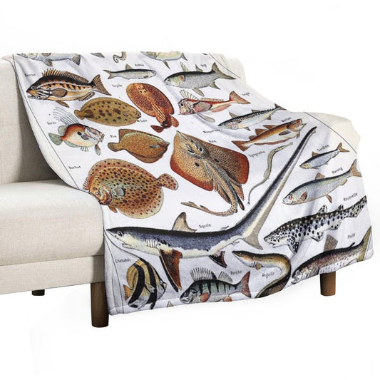 Adolphe Millot - Poissons B - French Vintage Nautical Poster Throw Blanket