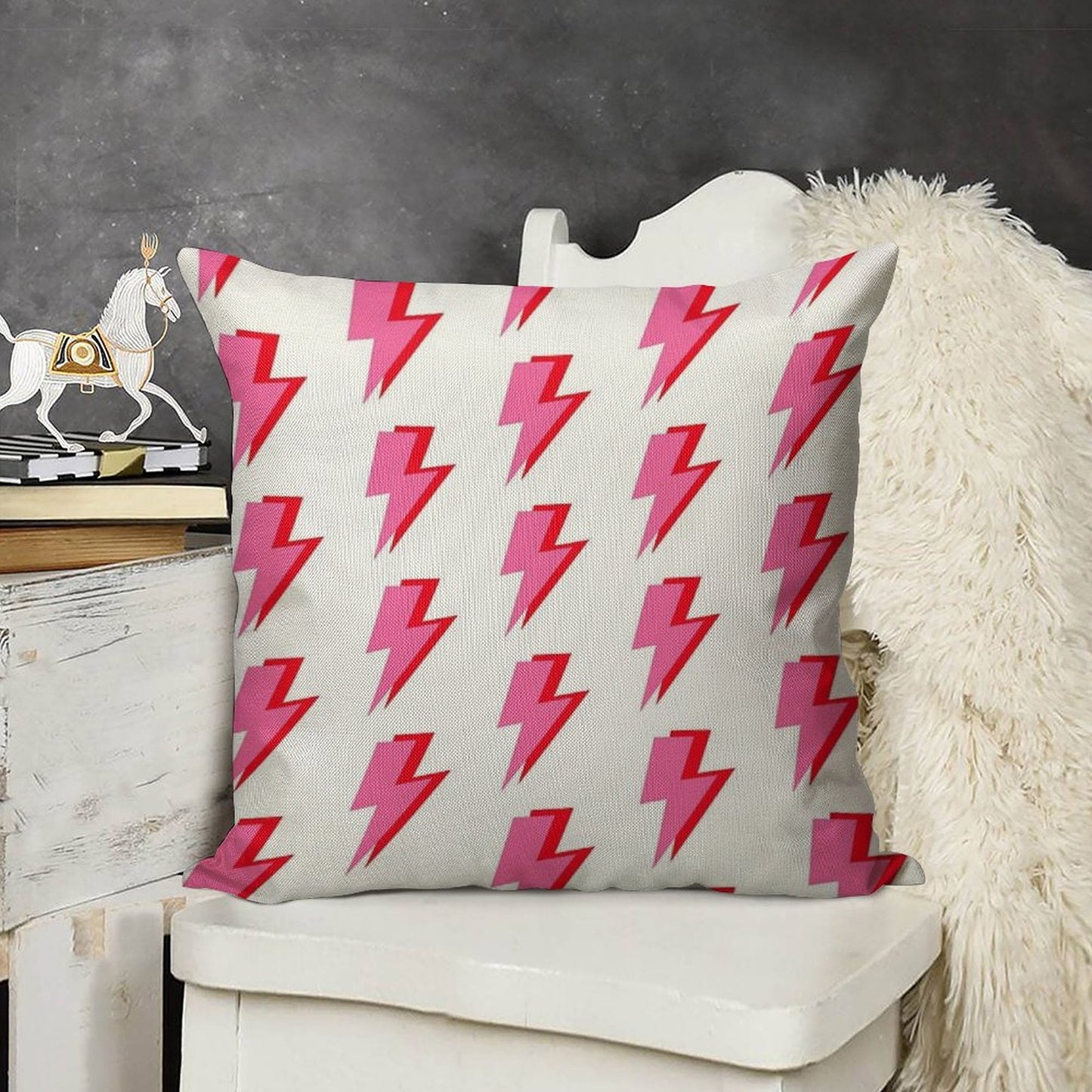Pink And Red Lightning Linen Throw Pillow Cover