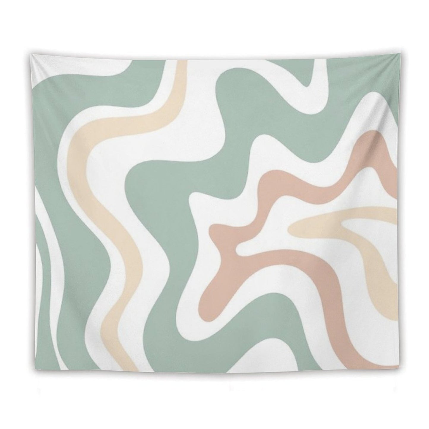 Liquid Swirl Retro Abstract in Light Sage Celadon Green, Light Blush, Cream, And White Tapestry