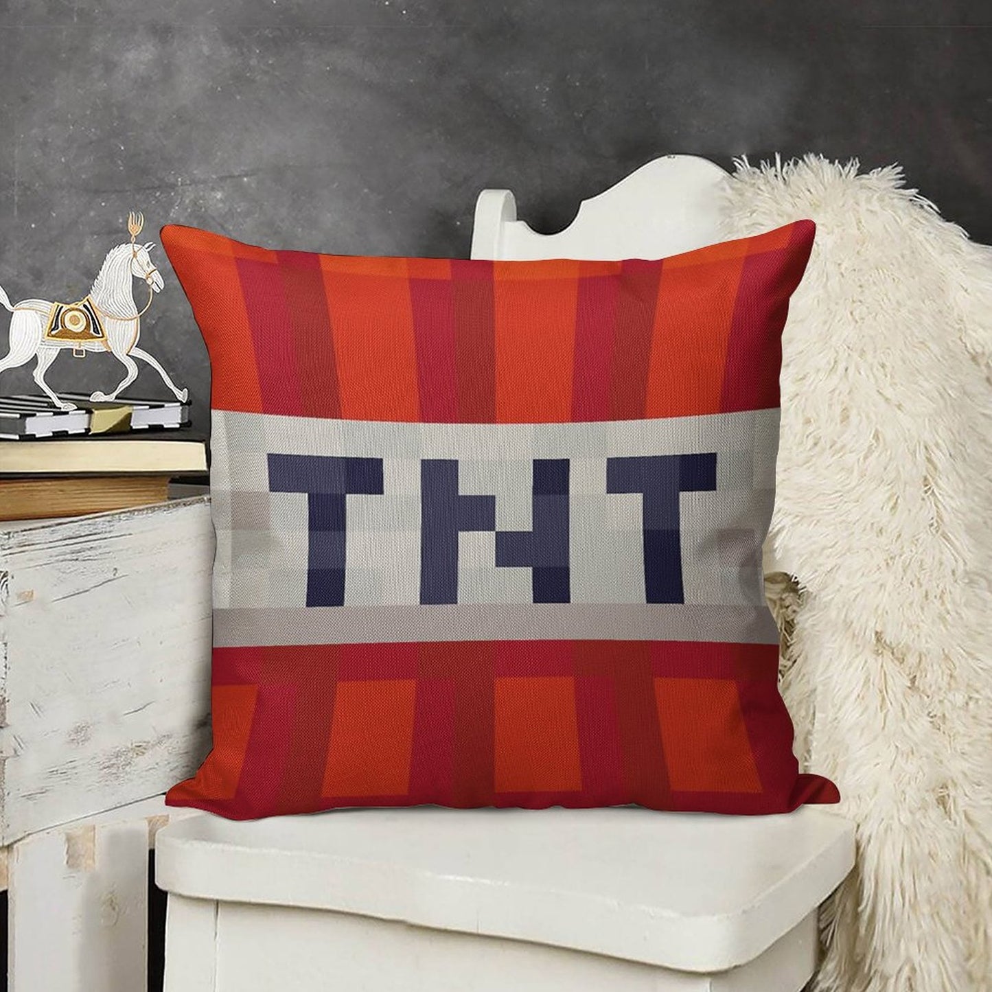 Minecraft TNT Block Linen Throw Pillow Cover