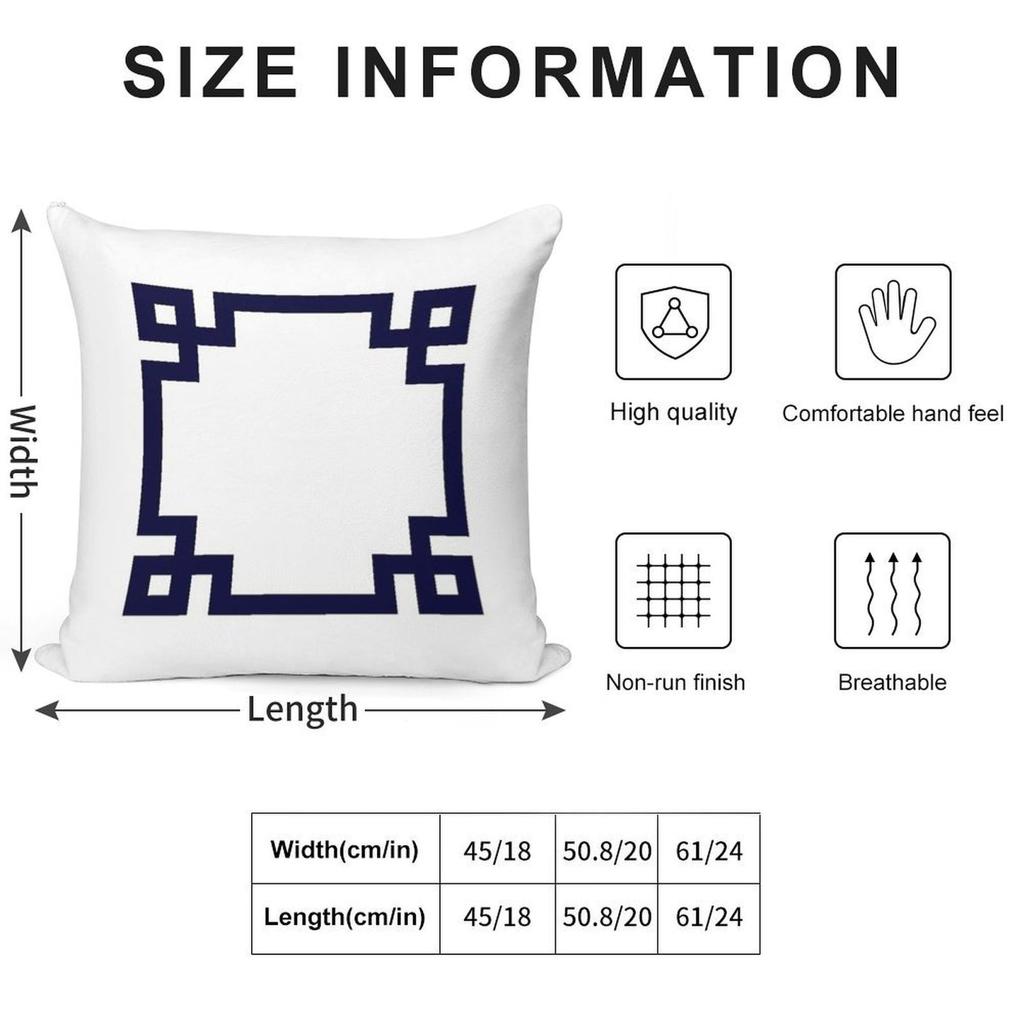 Navy Blue Greek Key Square On White Soft Reinforced Edging Throw Pillow