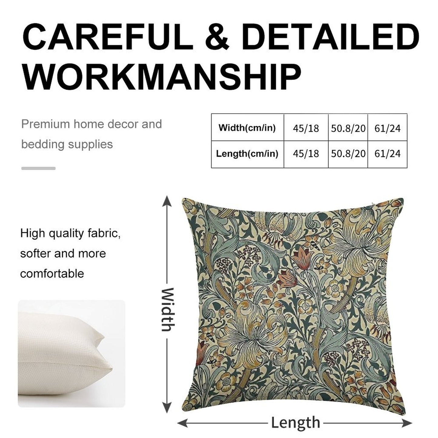 William Morris - Floral Design Linen Throw Pillow Cover