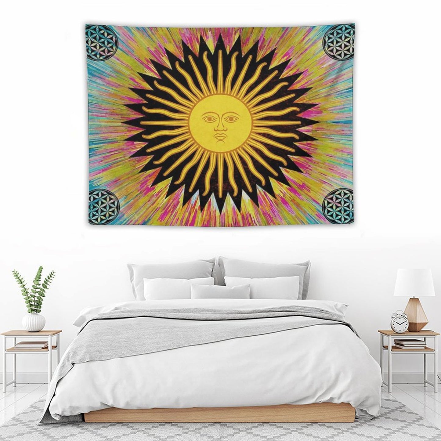 Psychedelic Sun Star Bohemian Zen Hippie Festival Tapestry