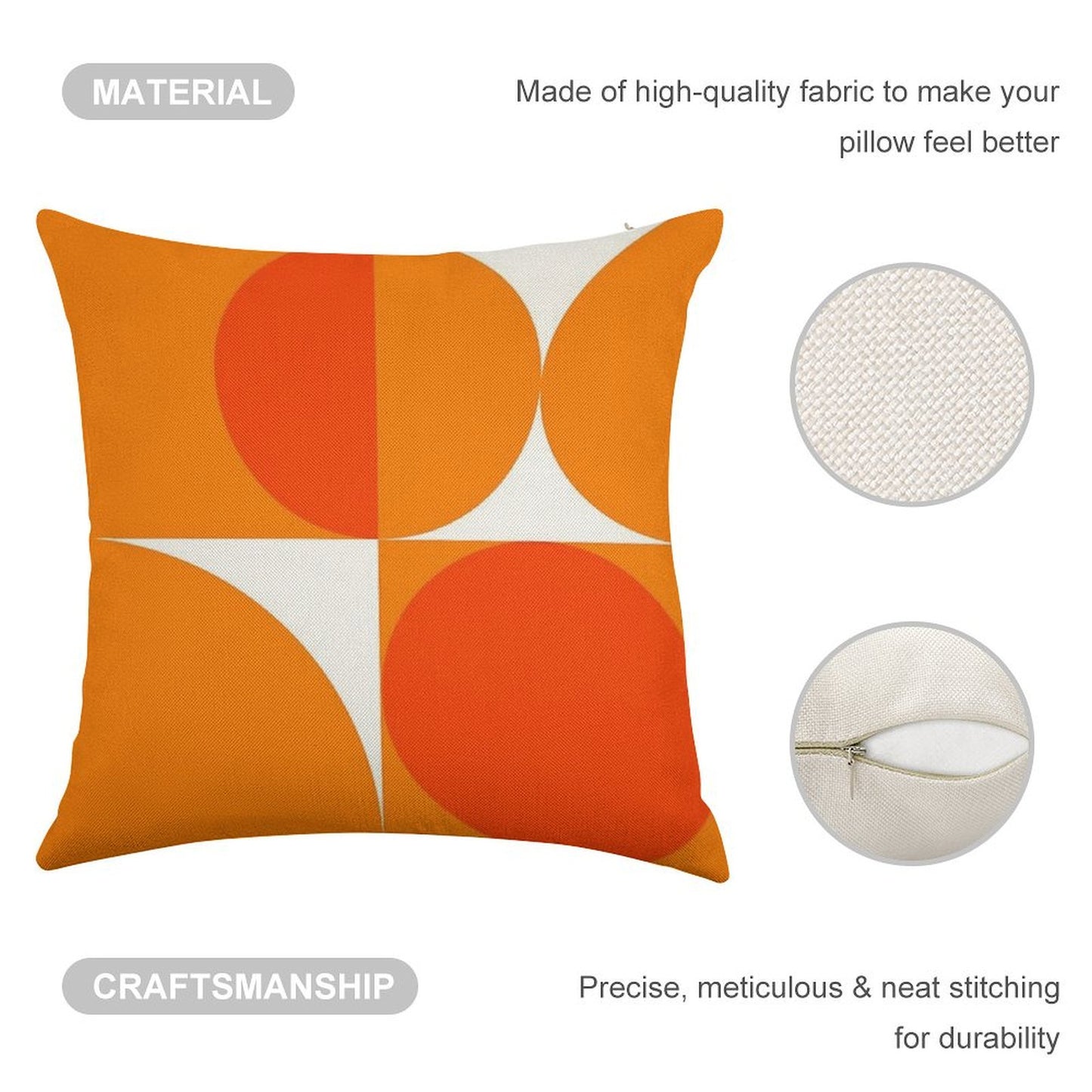 Orange Bauhaus Linen Throw Pillow Cover