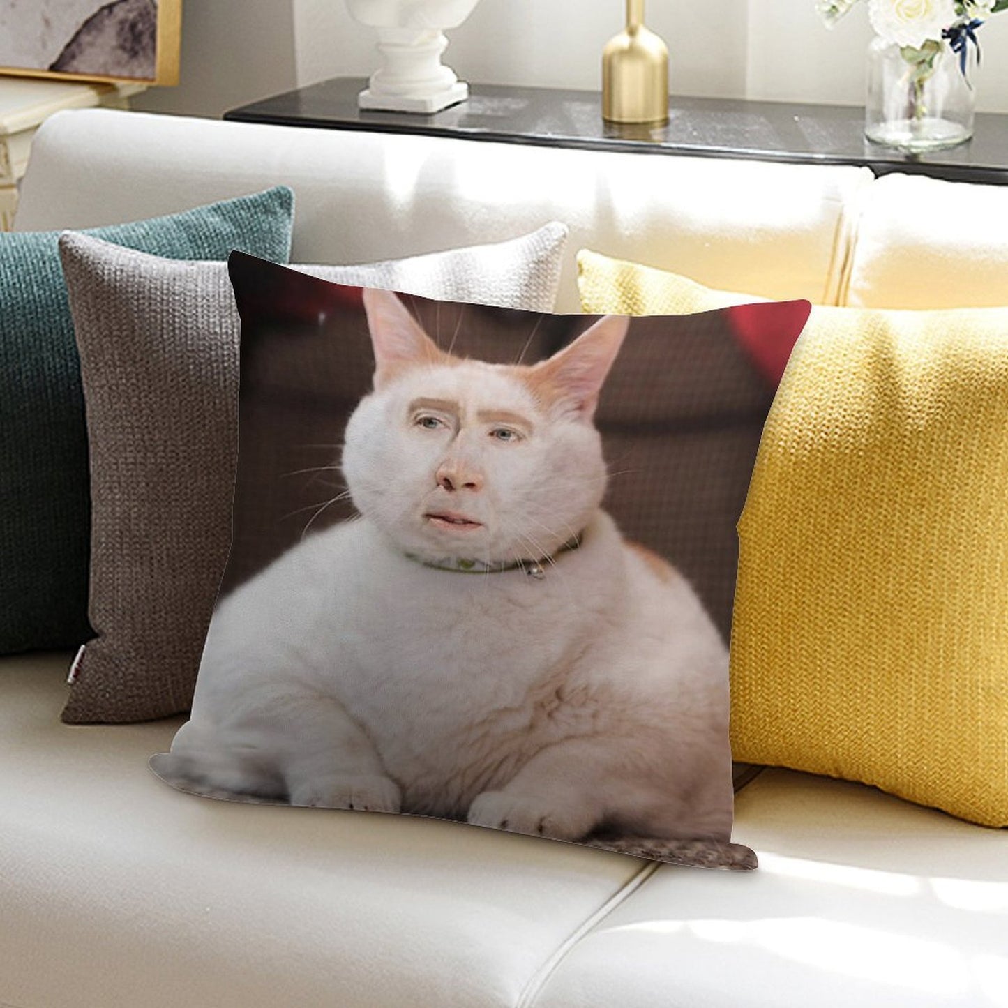 Nicolas Cage Cat Soft Durable Construction Throw Pillow