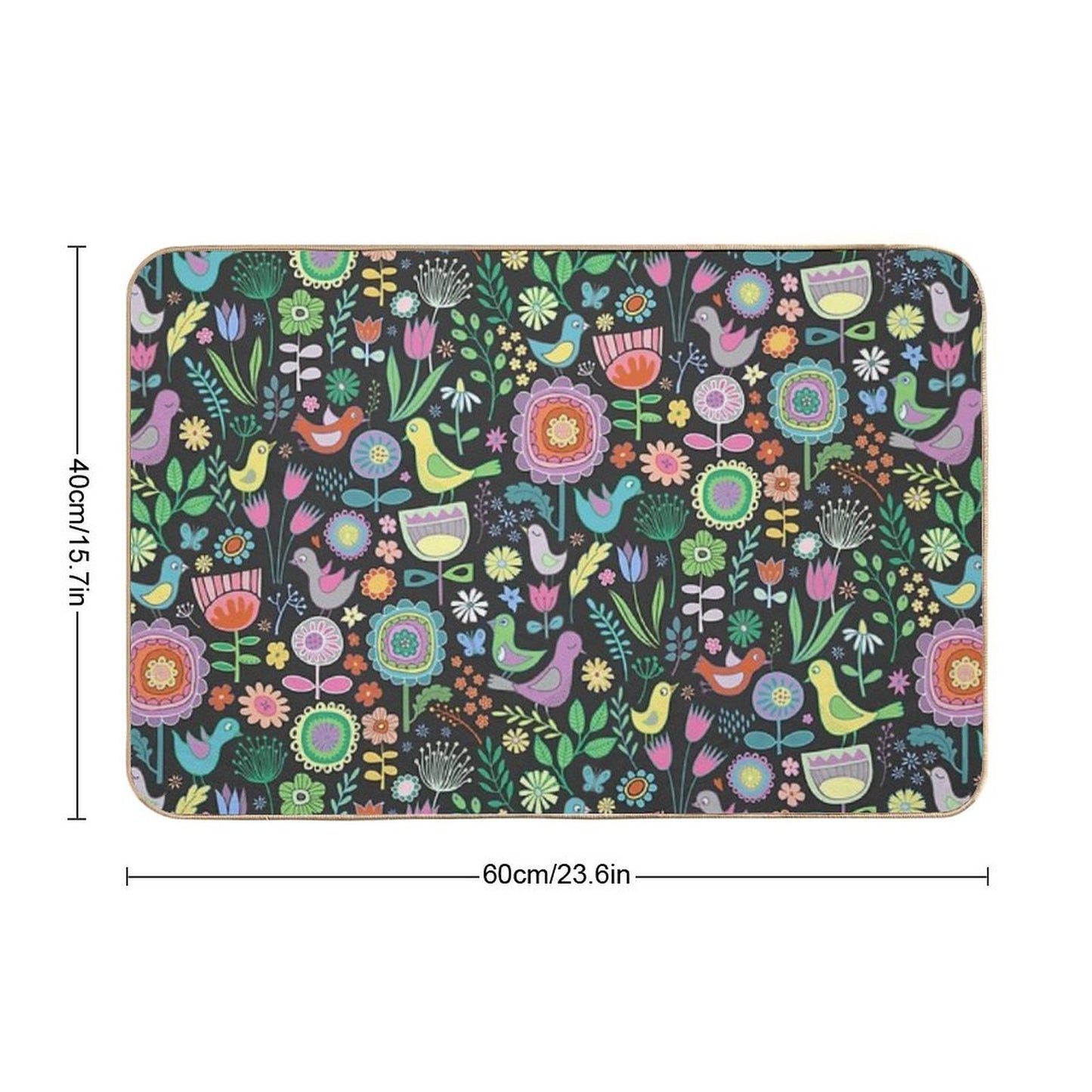 Birds And Blooms - Pastels on Black - Pretty Floral Bird Pattern by Cecca Designs Rapid-Drying Bath Mat