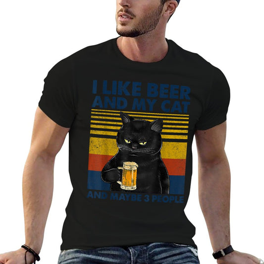 I Like Beer My Cat And Maybe 3 People Funny Cat Lovers Gift T-Shirt