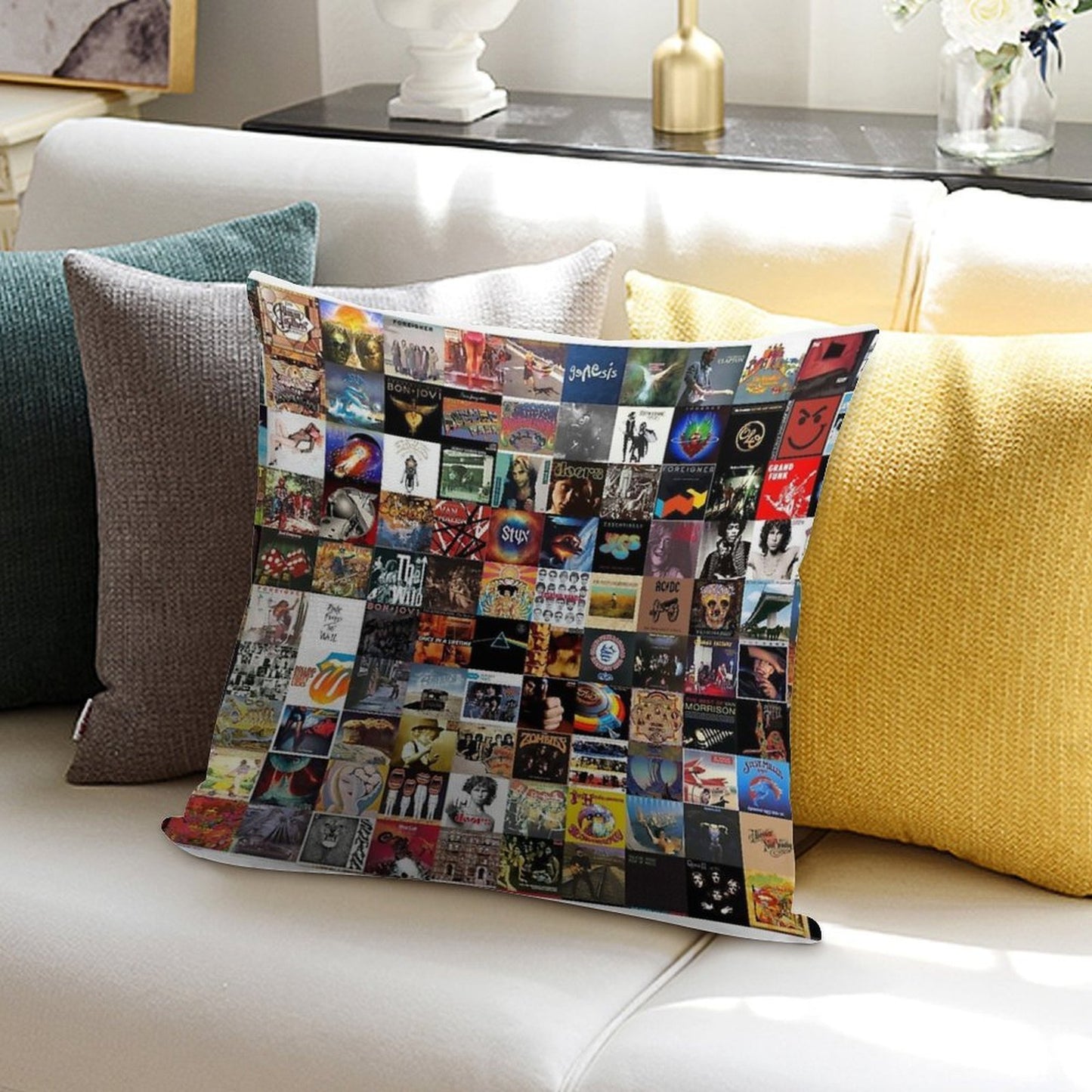 Classic Rock Covers - Collage Soft Reinforced Edging Throw Pillow