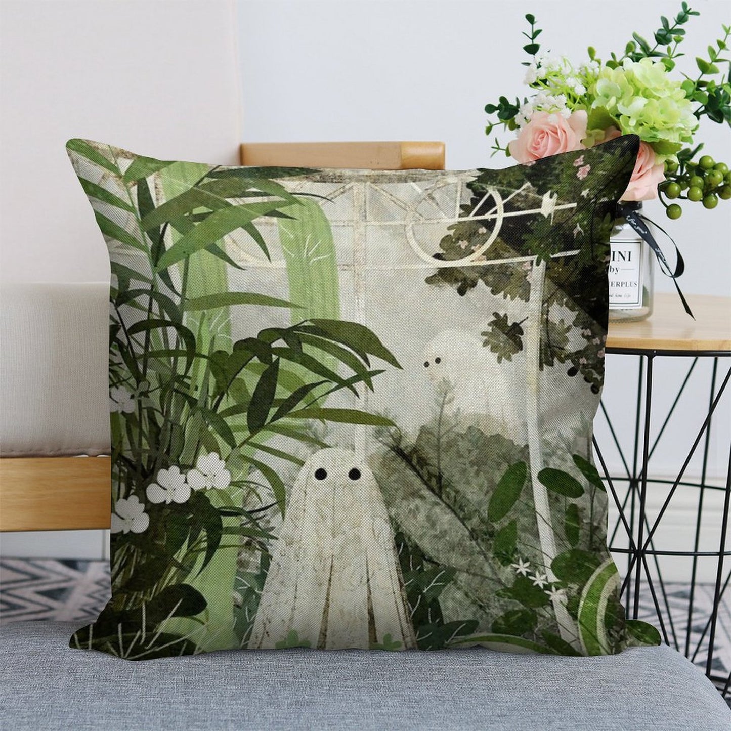 There's A Ghost in The Greenhouse Again Linen Throw Pillow Cover