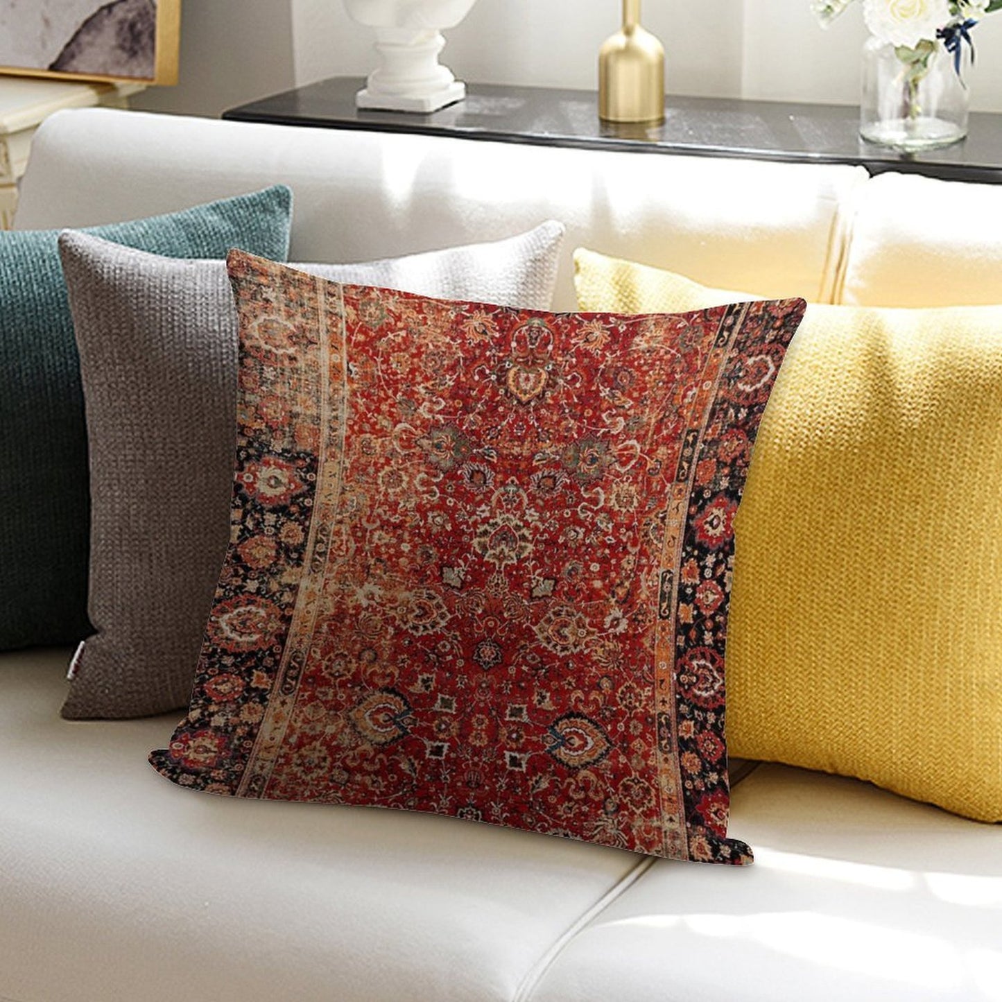17th Century Afghanistan Rug Print Soft Fade-Resistant Throw Pillow