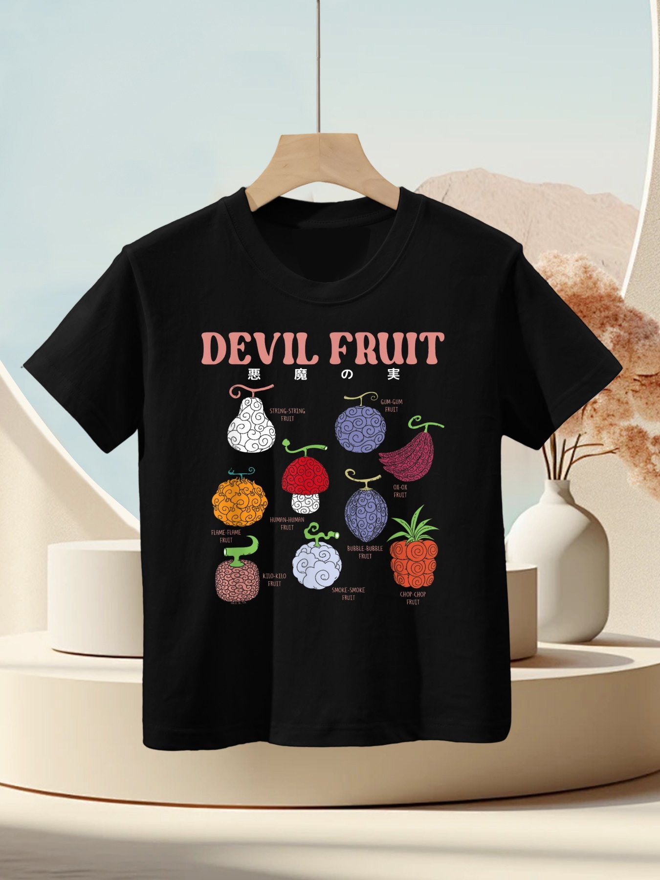 One Piece Anime Devil Fruit Varieties Illustration Kids T-Shirt