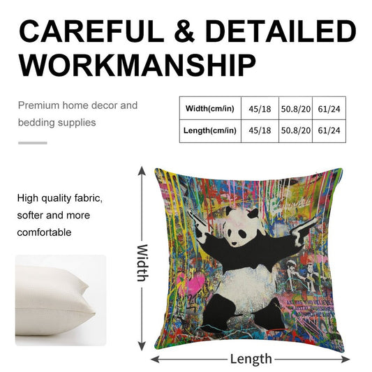 Panda With Guns Stick Em Up - Pop Street Art Banksy Linen Throw Pillow Cover