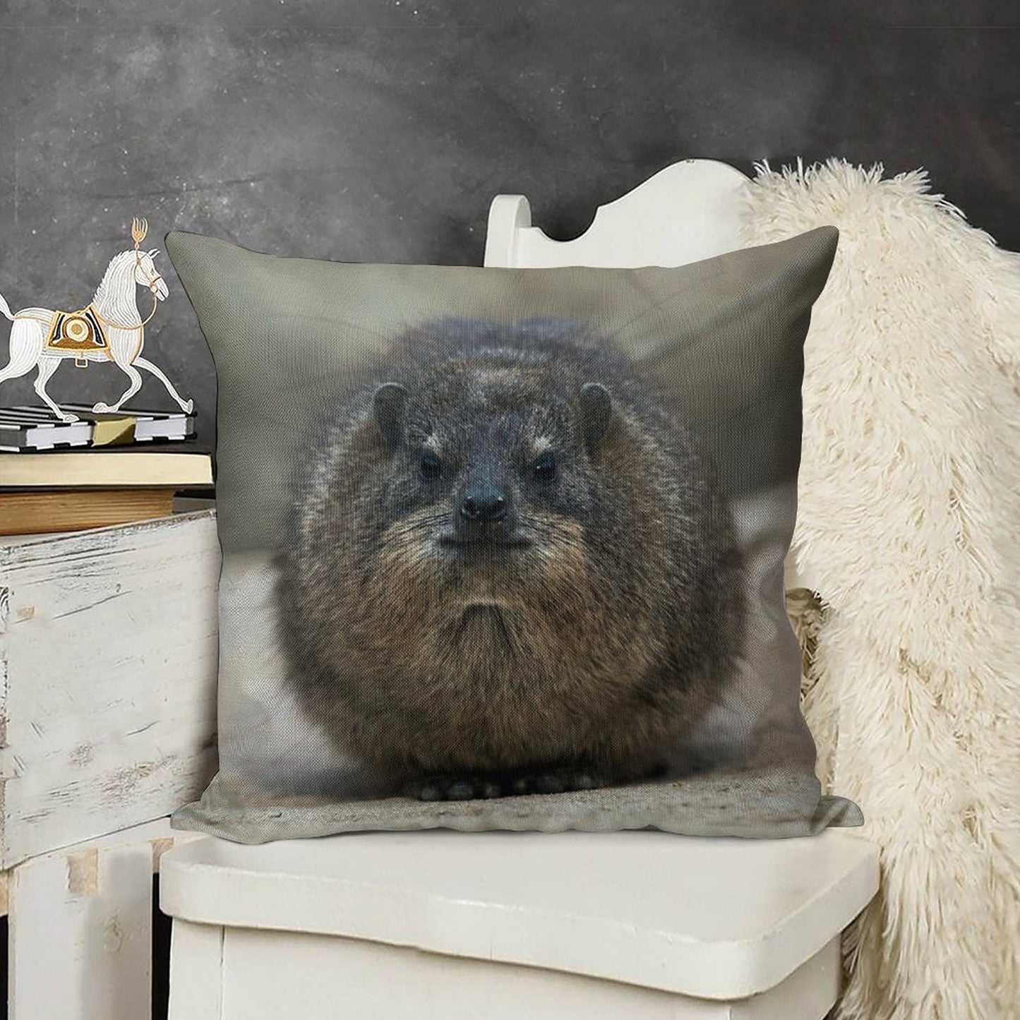 Rock Hyrax Linen Throw Pillow Cover