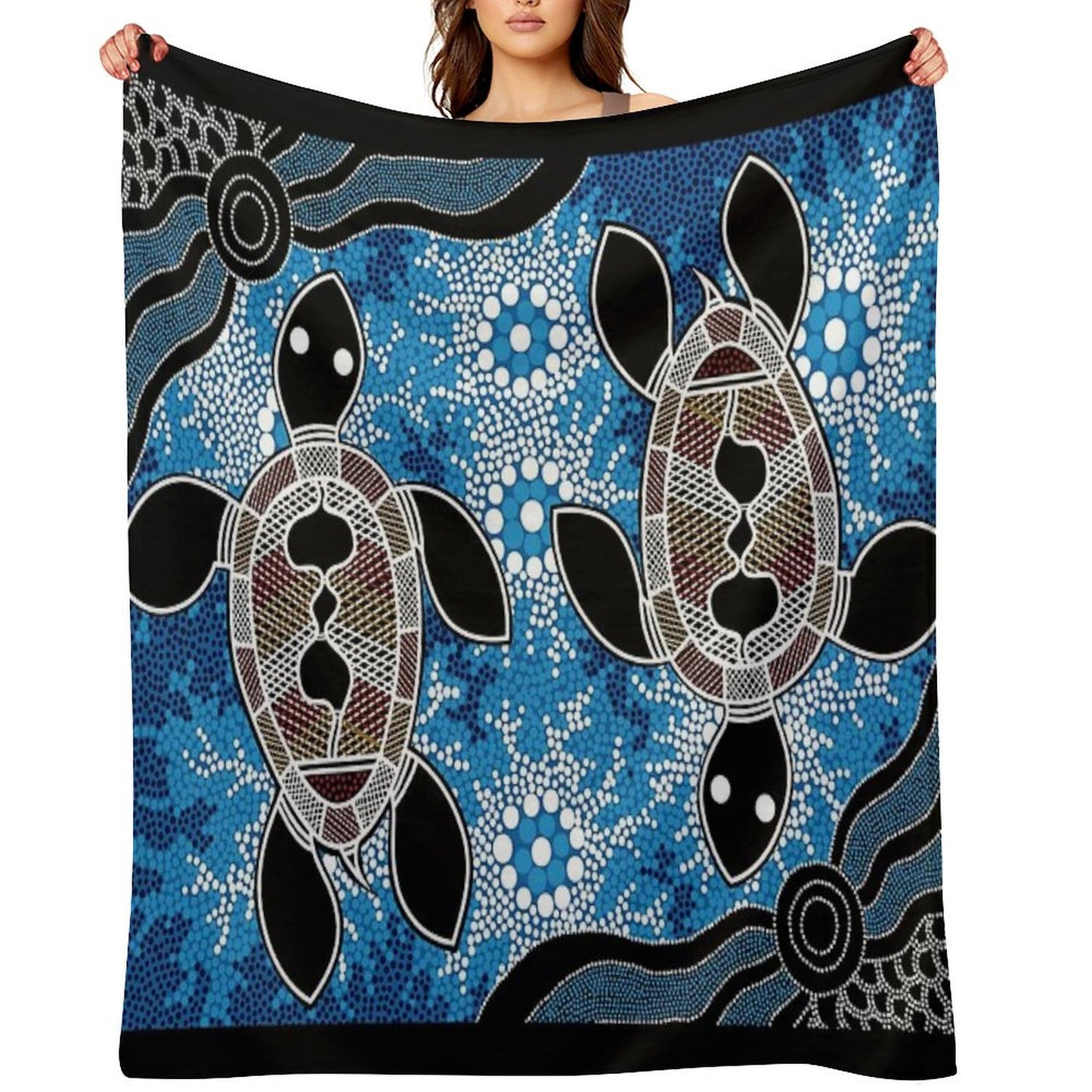 Authentic Aboriginal Art - Sea Turtles Throw Blanket