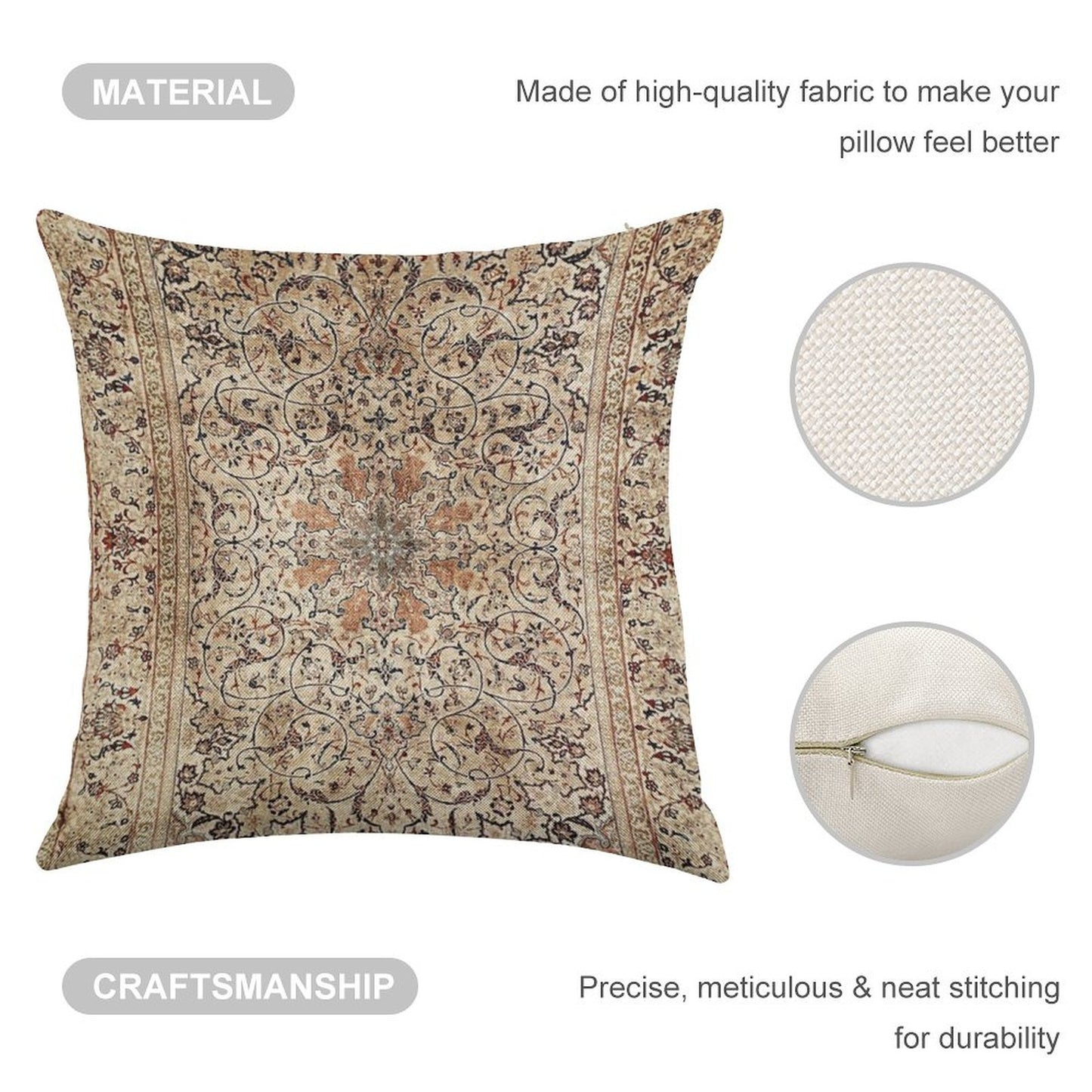 Silk Esfahan Persian Carpet Print Linen Throw Pillow Cover