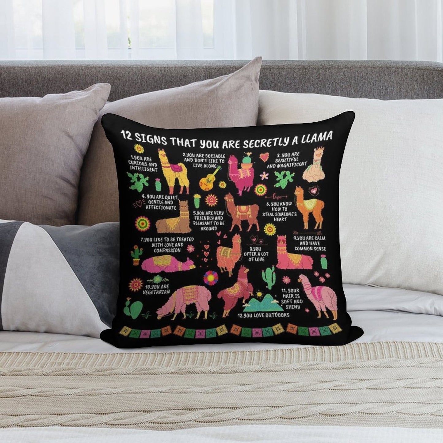 12 Signs That You Are Secretly A Llama Gifts For Llama Lovers Soft Shrink-Resistant Throw Pillow