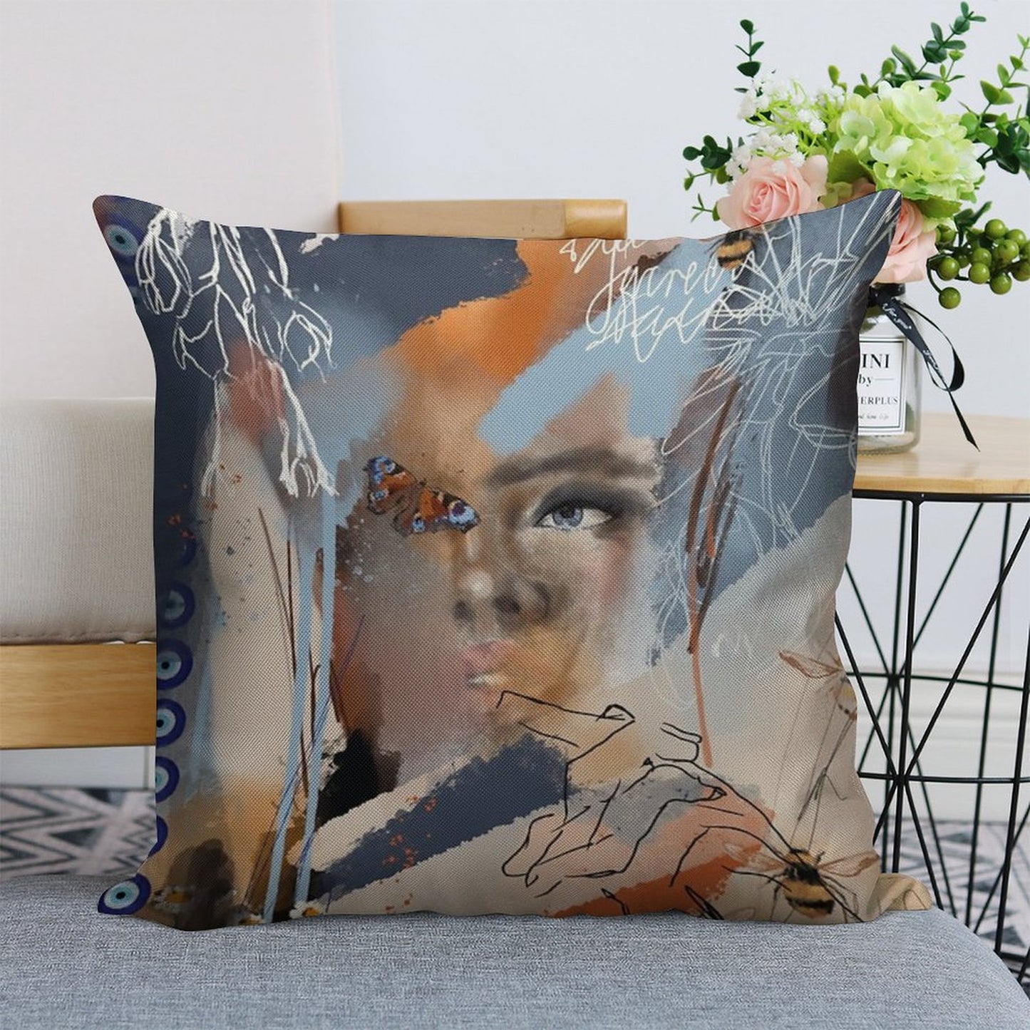 Wings of Psyche Linen Throw Pillow Cover