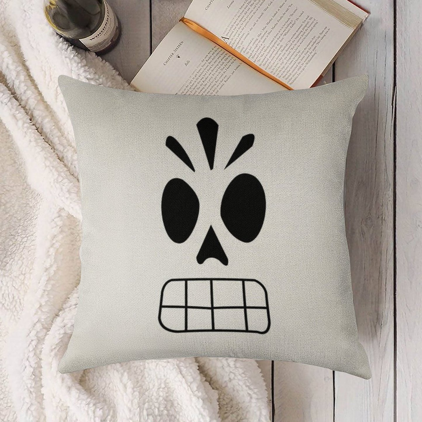 Manny Calavera Linen Throw Pillow Cover