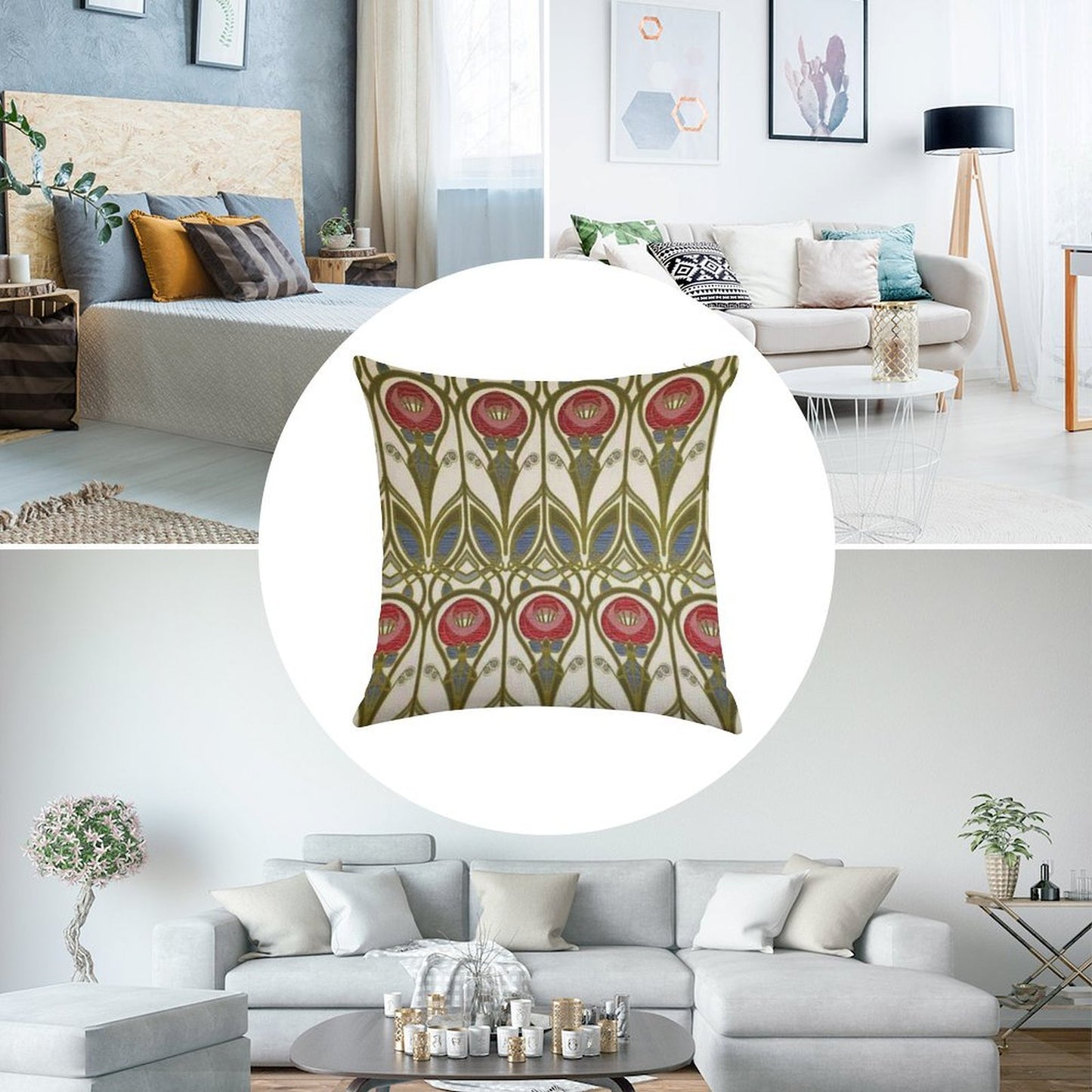 Charles Rennie Mackintosh Design Linen Throw Pillow Cover