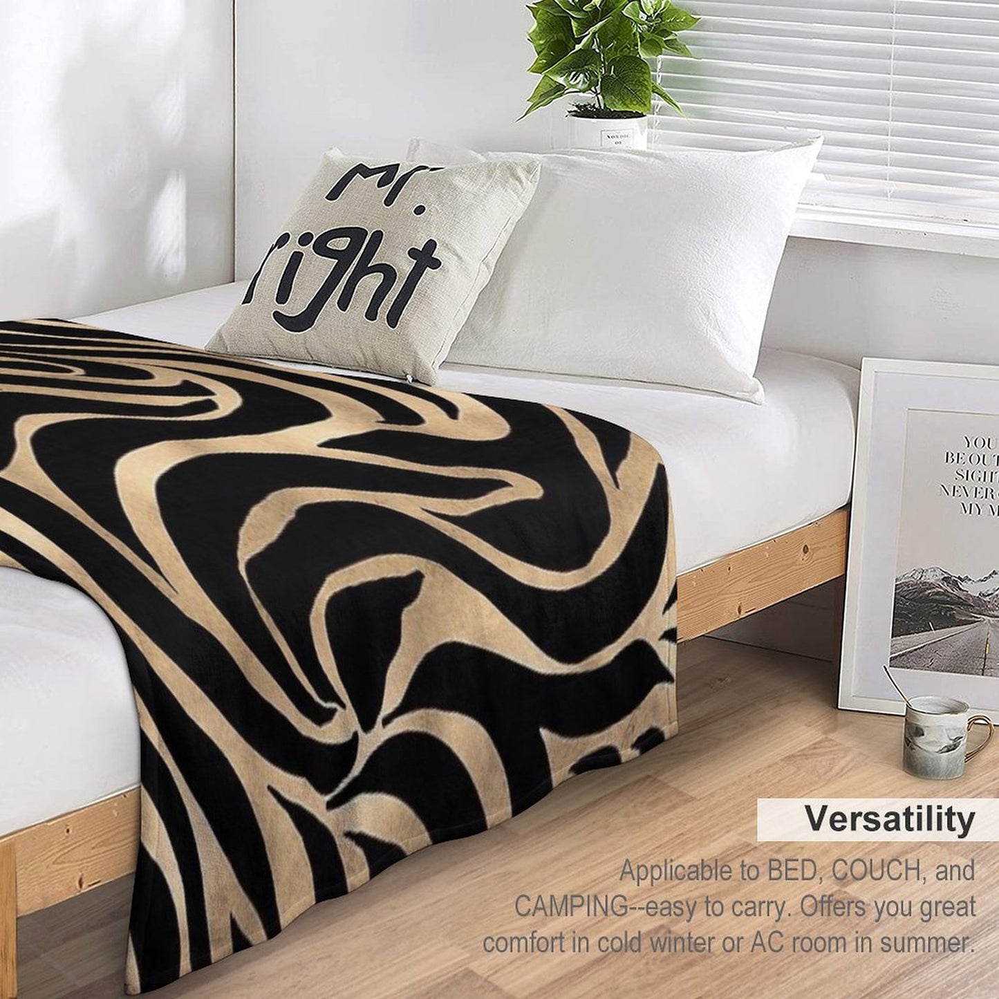 Elegant Metallic Gold Zebra Black Animal Print Throw Blanket