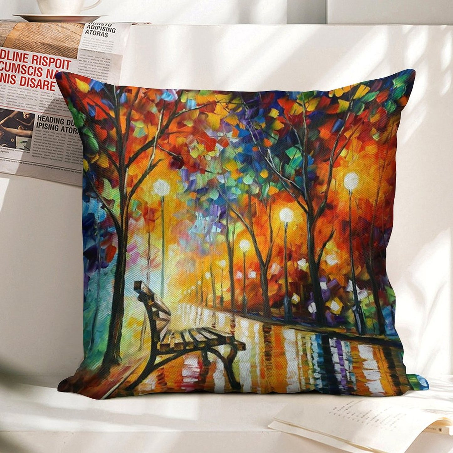 THE LONELINESS OF AUTUMN - Leonid Afremov Linen Throw Pillow Cover